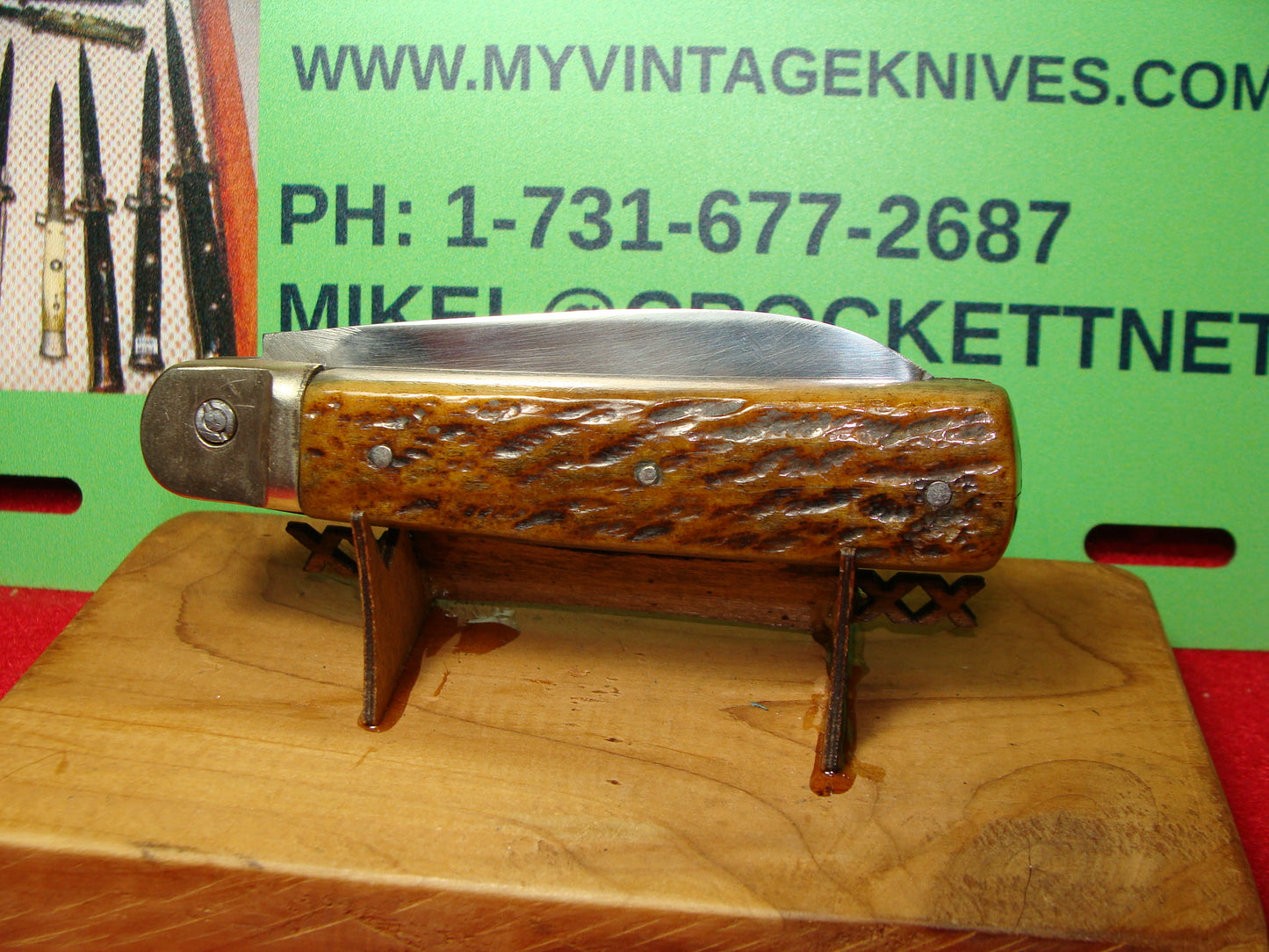MAKI INOX FRENCH 1965-75 LEVER AUTOMATIC SPRINGER FRENCH AUTOMATIC KNIFE BROWN BONE HANDLES