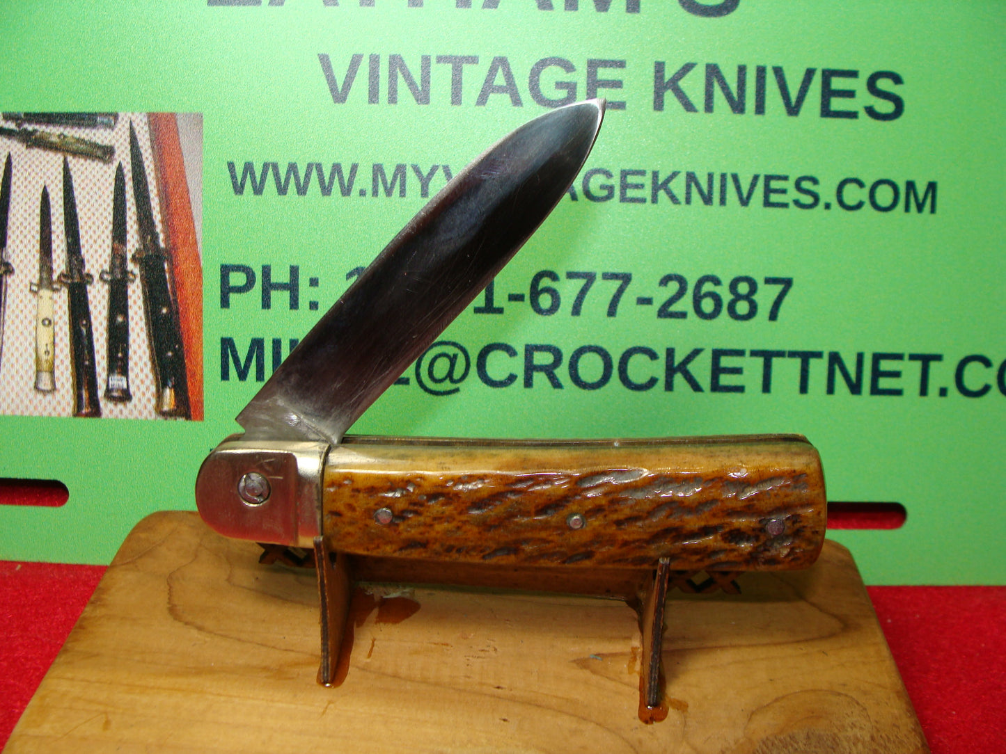 MAKI INOX FRENCH 1965-75 LEVER AUTOMATIC SPRINGER FRENCH AUTOMATIC KNIFE BROWN BONE HANDLES