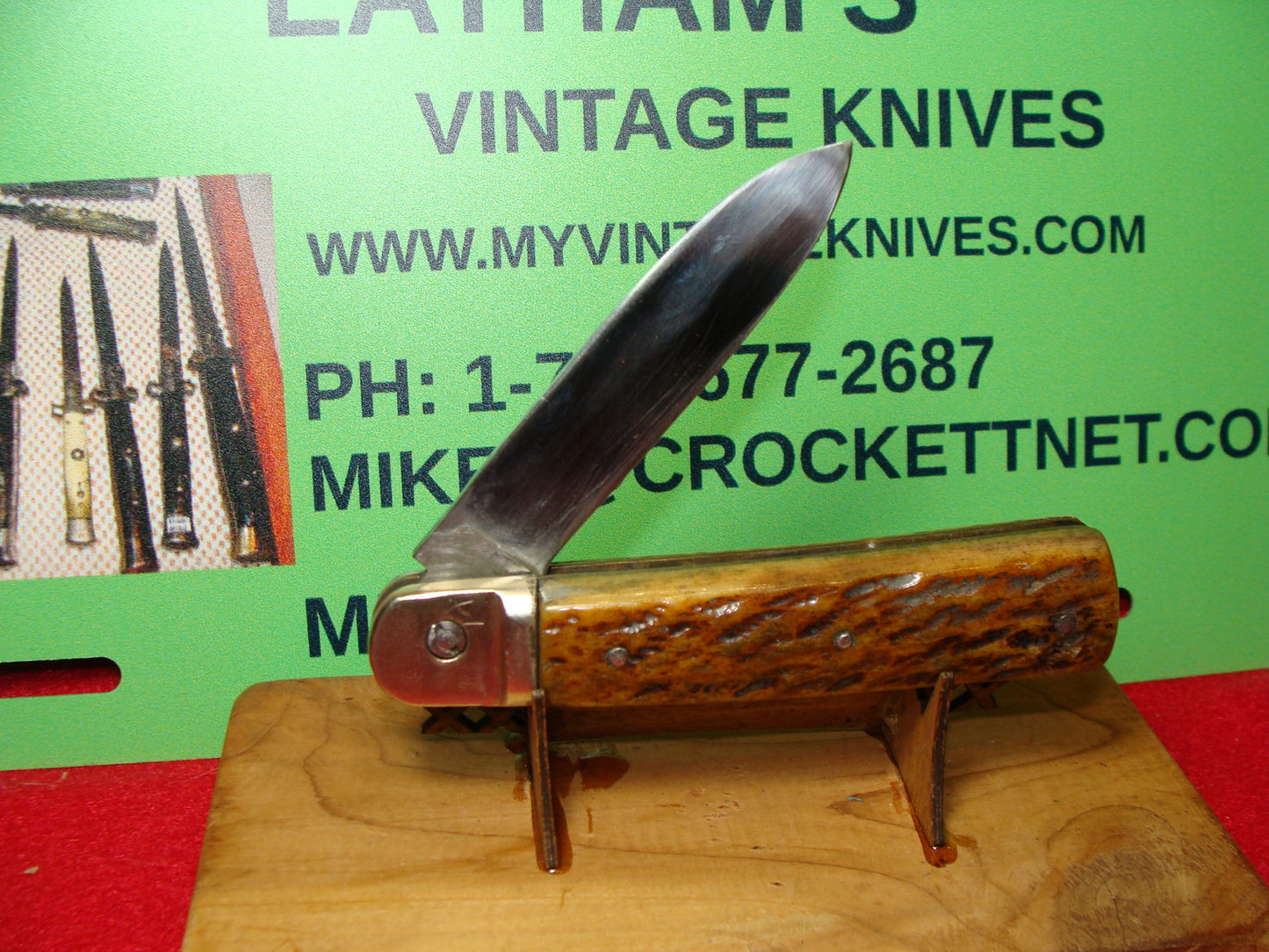 MAKI INOX FRENCH 1965-75 LEVER AUTOMATIC SPRINGER FRENCH AUTOMATIC KNIFE BROWN BONE HANDLES