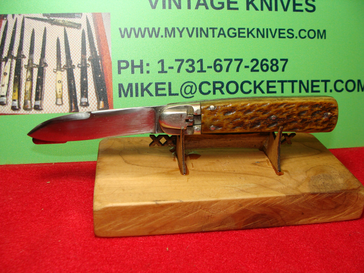 MAKI INOX FRENCH 1965-75 LEVER AUTOMATIC SPRINGER FRENCH AUTOMATIC KNIFE BROWN BONE HANDLES