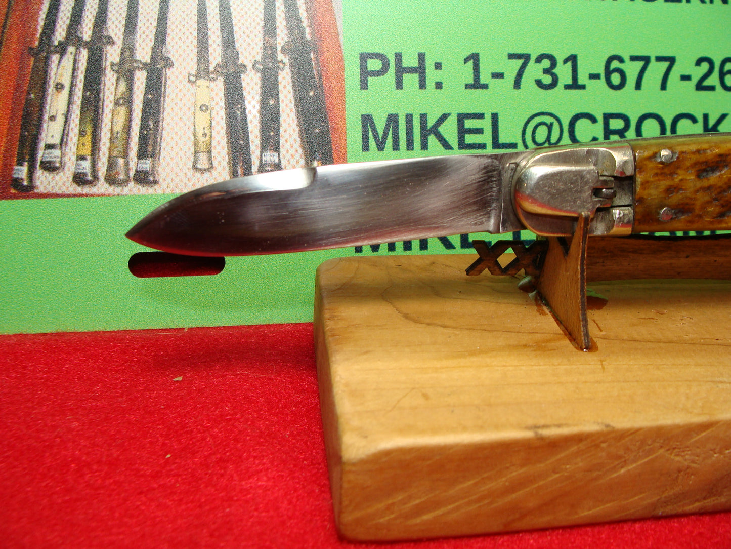 MAKI INOX FRENCH 1965-75 LEVER AUTOMATIC SPRINGER FRENCH AUTOMATIC KNIFE BROWN BONE HANDLES