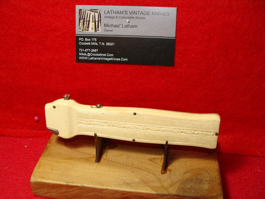 BONSA GERMANY 1950-56 OTF SINGLE ACTION TRAP DOOR GERMAN AUTOMATIC KNIFE WHITE DERLIN HANDLES