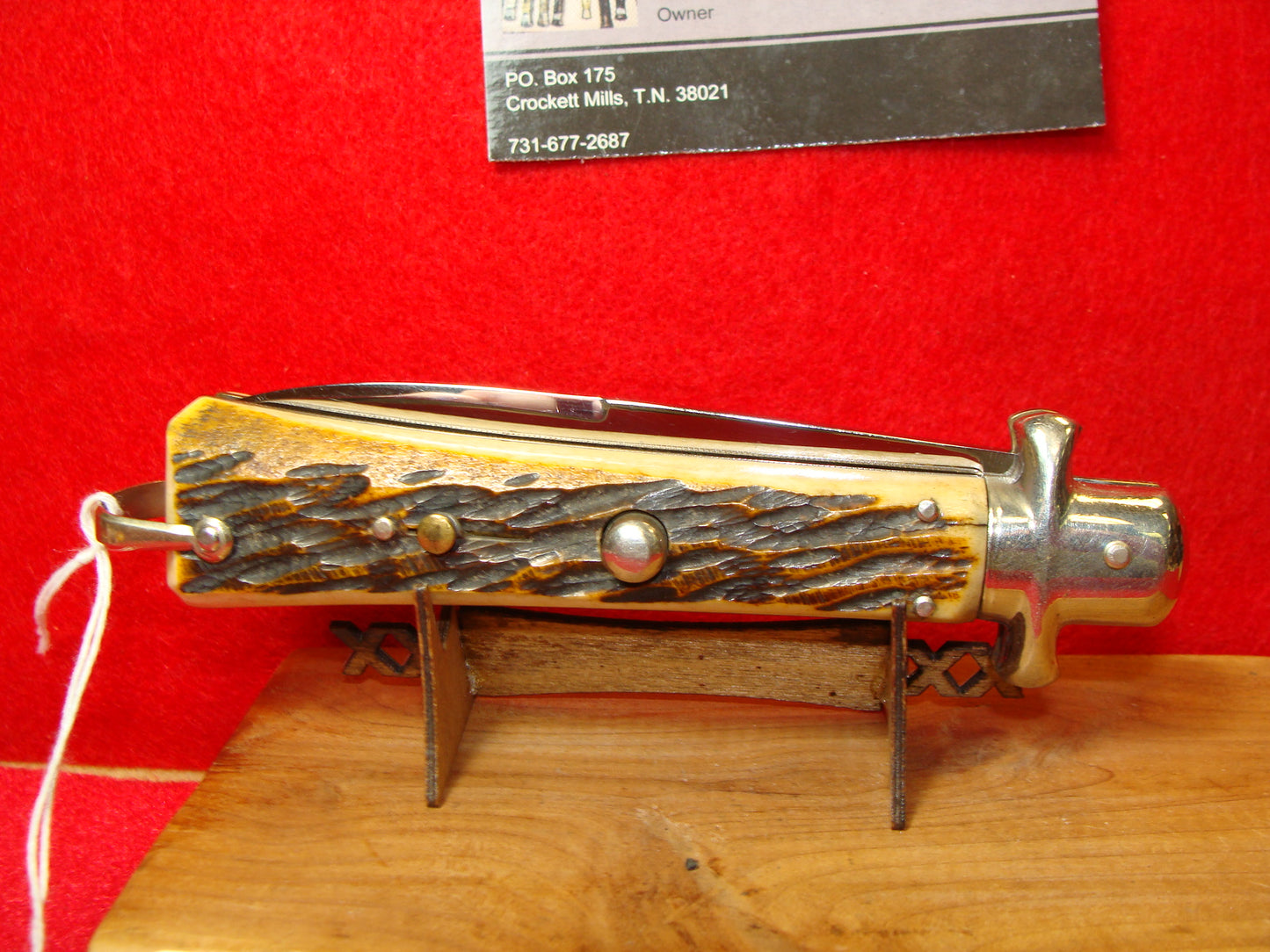 DEPOSE FRENCH STAINLESS 1955-65 FIXED GUARDS FRENCH AUTOMATIC KNIFE JIGGED BONE HANDLES