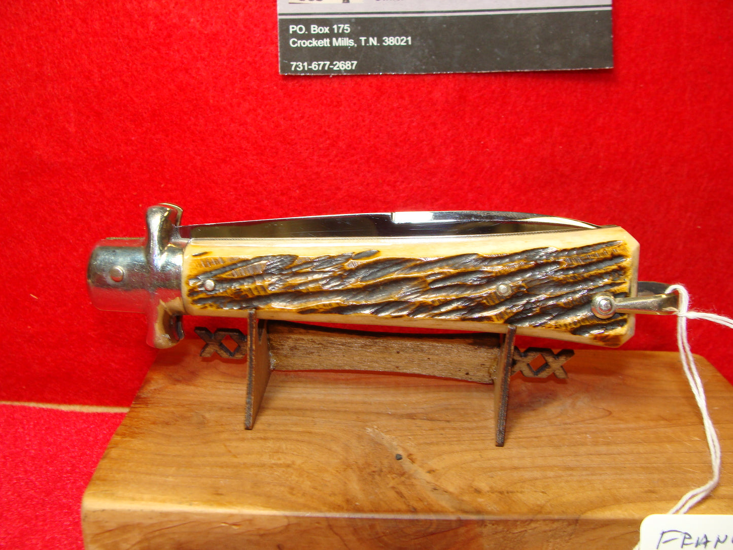 DEPOSE FRENCH STAINLESS 1955-65 FIXED GUARDS FRENCH AUTOMATIC KNIFE JIGGED BONE HANDLES