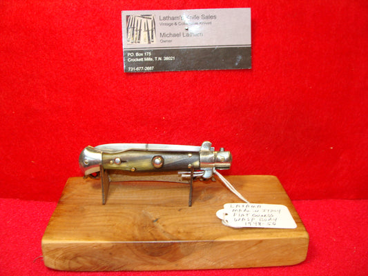 LATAMA MADE IN ITALY 1947-49 FLAT GUARD WASP STILETTO PICK LOCK 6 3/4" ITALIAN AUTOMATIC KNIFE BUFFALO HORN HANDLES
