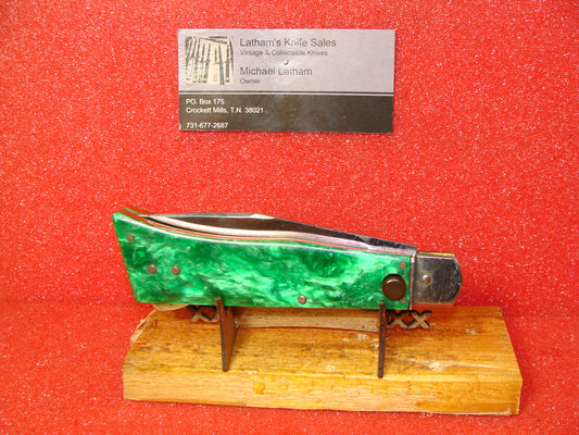 RUSSIAN PRISON 1970S VINTAGE IMPORT AUTOMATIC KNIFE GREEN COMPOSITION HANDLES