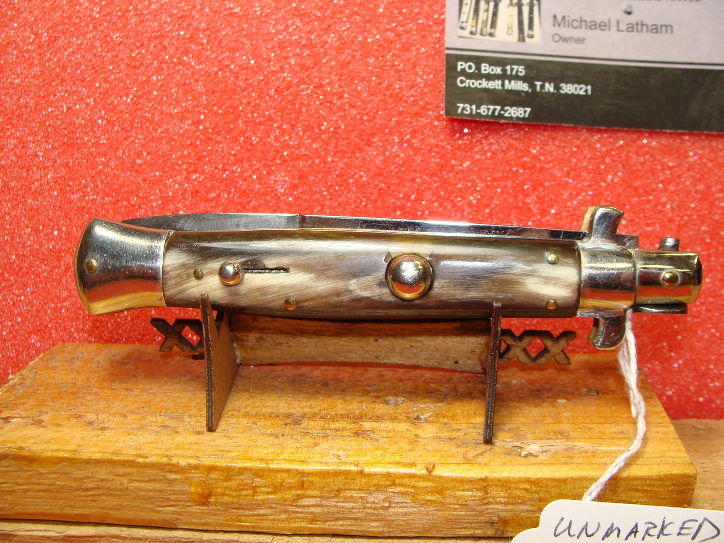 UNSTAMPED "STERILE" 1936-39 ITLAY FLAT GUARDS EARLY YEARS SMALL EARS ITALIAN AUTOMATIC KNIFE 8 3/4" BUFFALO HORN HANDLES