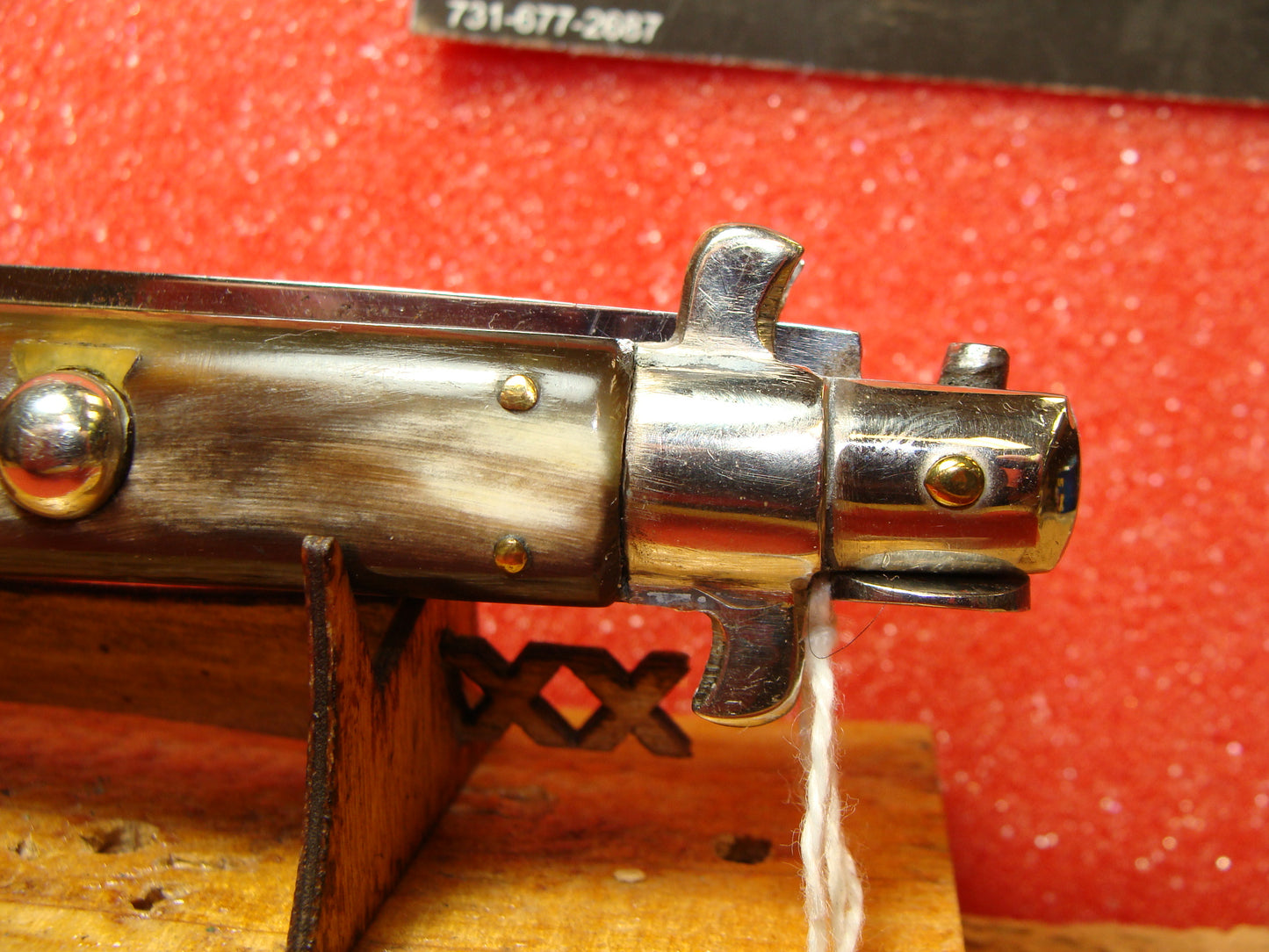 UNSTAMPED "STERILE" 1936-39 ITLAY FLAT GUARDS EARLY YEARS SMALL EARS ITALIAN AUTOMATIC KNIFE 8 3/4" BUFFALO HORN HANDLES