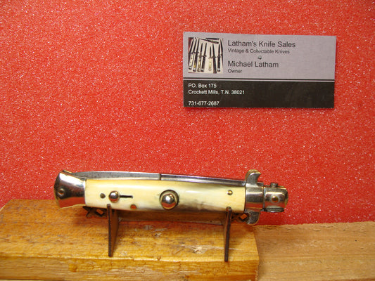 UNMARKED FLAT GUARD ITALY 1930-39 PICK LOCK 20 CM STILETTO ITALIAN AUTOMATIC KNIFE BRAZILIAN HORN HANDLES