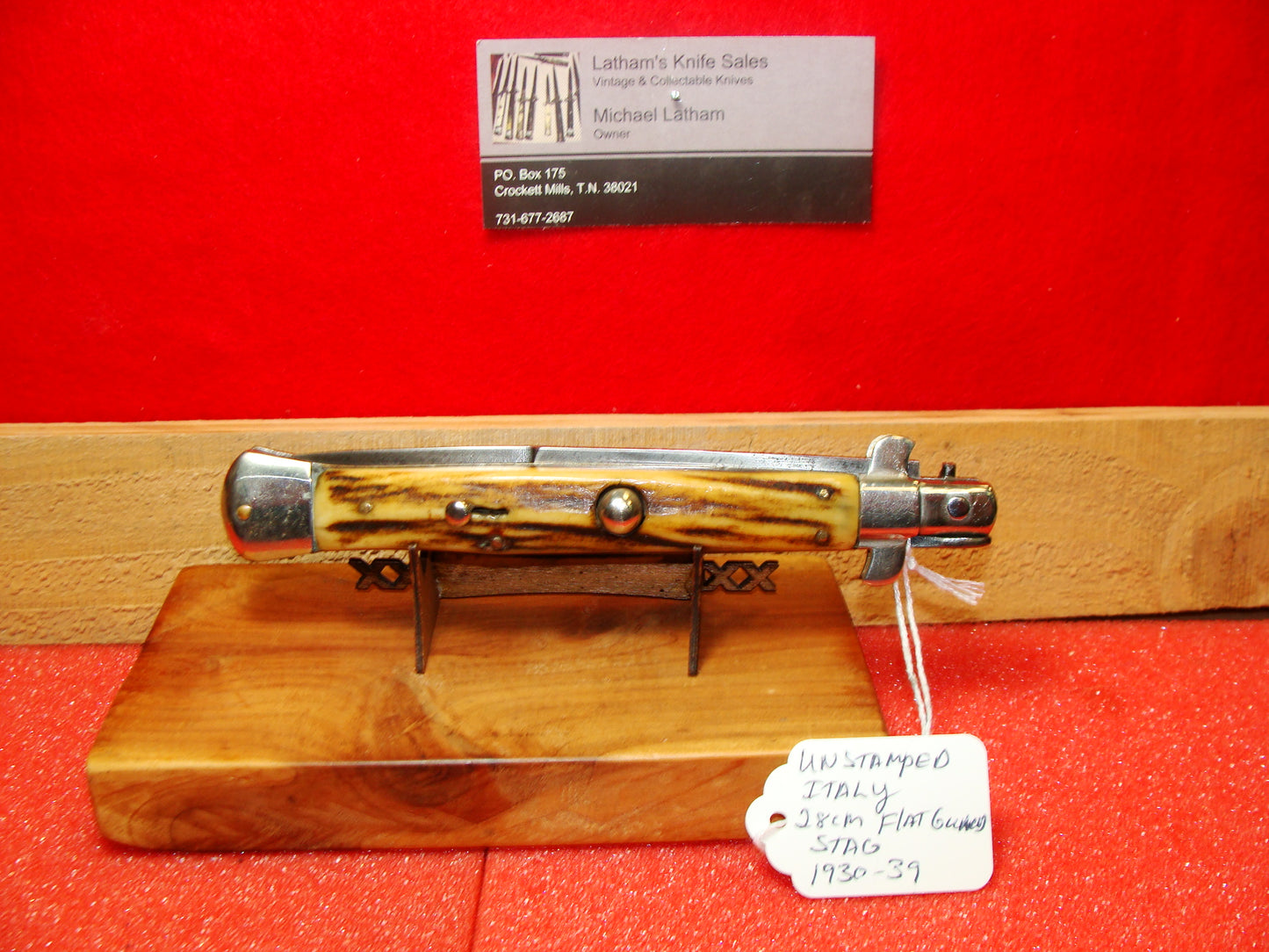 UNSTAMPED "STERILE" MANIAGO ITALY FLAT GUARD 1920-30 PICK LOCK STILETTO 28 CM ITALIAN AUTOMATIC KNIFE RARE STAG HANDLES