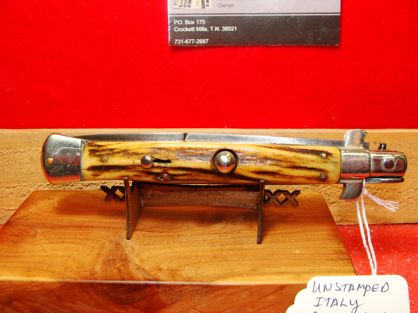 UNSTAMPED "STERILE" MANIAGO ITALY FLAT GUARD 1920-30 PICK LOCK STILETTO 28 CM ITALIAN AUTOMATIC KNIFE RARE STAG HANDLES