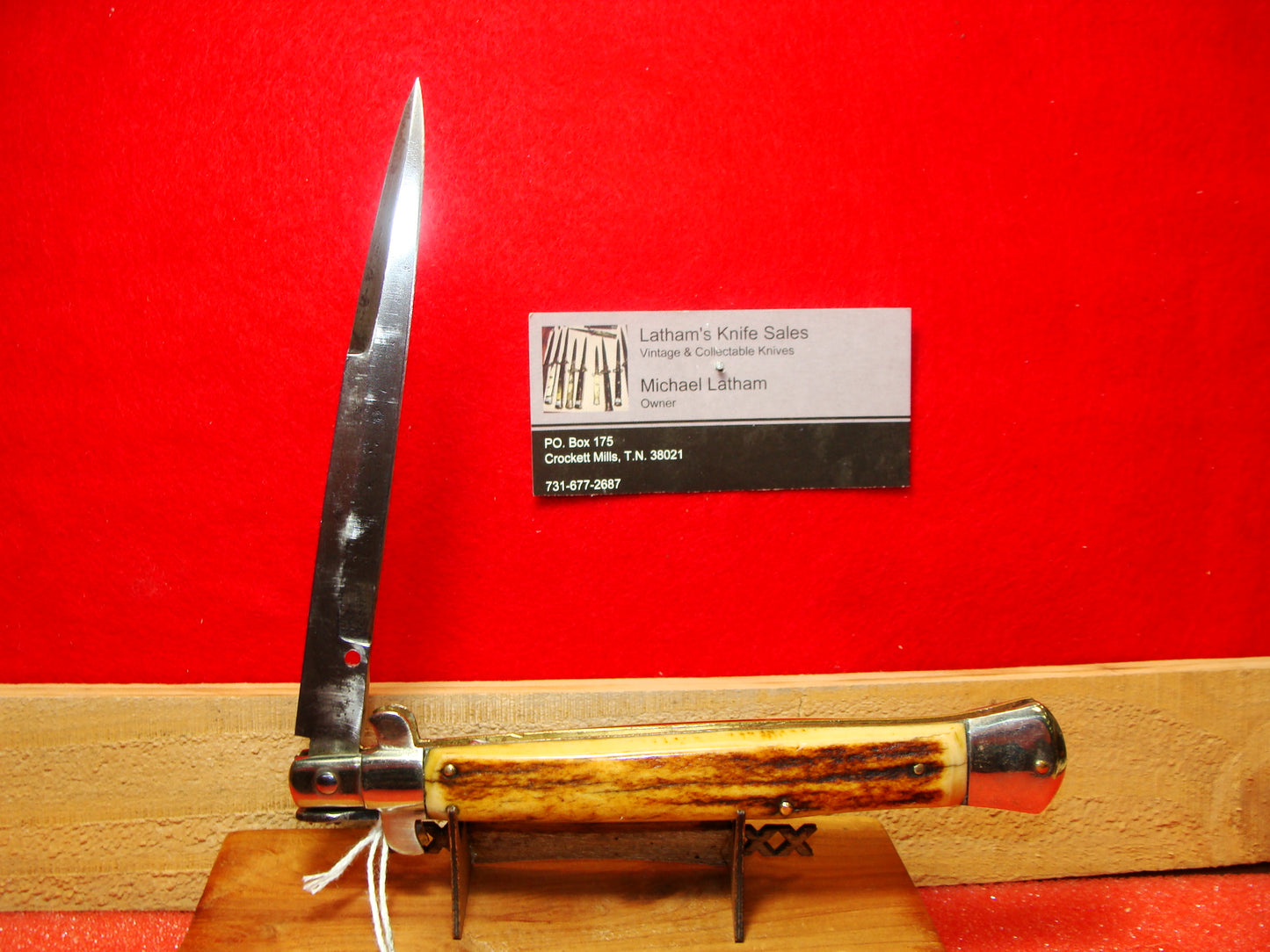 UNSTAMPED "STERILE" MANIAGO ITALY FLAT GUARD 1920-30 PICK LOCK STILETTO 28 CM ITALIAN AUTOMATIC KNIFE RARE STAG HANDLES