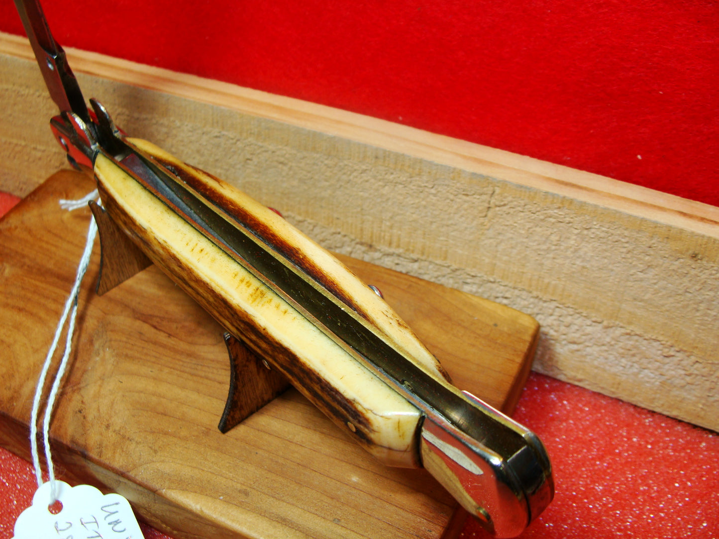 UNSTAMPED "STERILE" MANIAGO ITALY FLAT GUARD 1920-30 PICK LOCK STILETTO 28 CM ITALIAN AUTOMATIC KNIFE RARE STAG HANDLES
