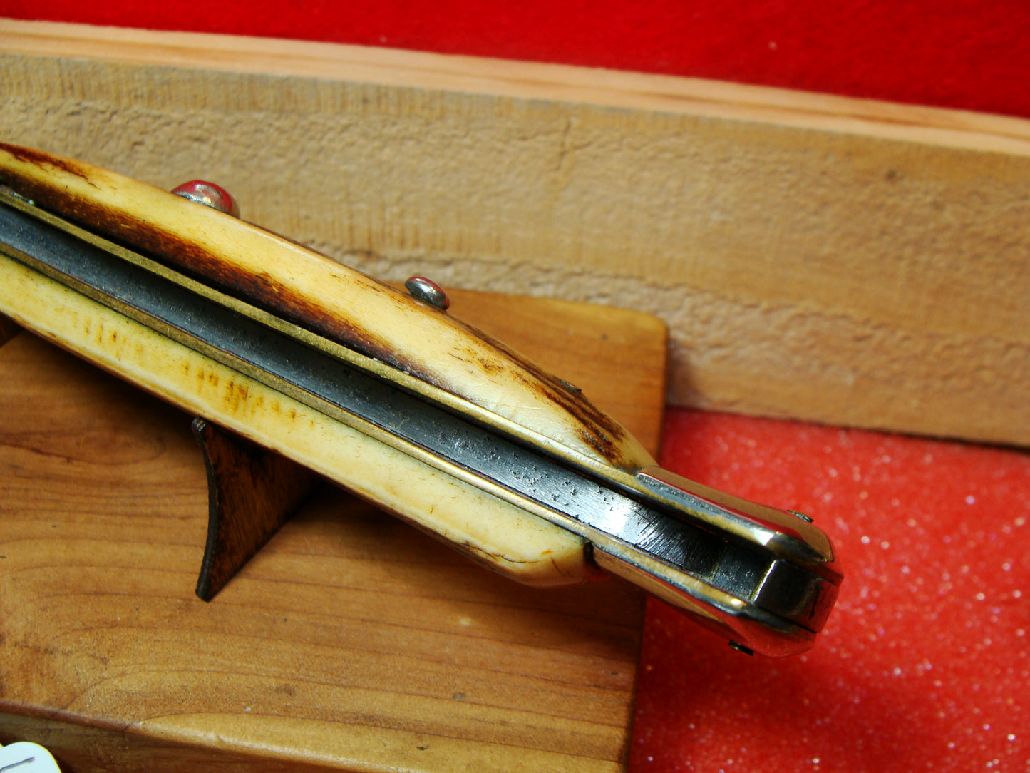 UNSTAMPED "STERILE" MANIAGO ITALY FLAT GUARD 1920-30 PICK LOCK STILETTO 28 CM ITALIAN AUTOMATIC KNIFE RARE STAG HANDLES