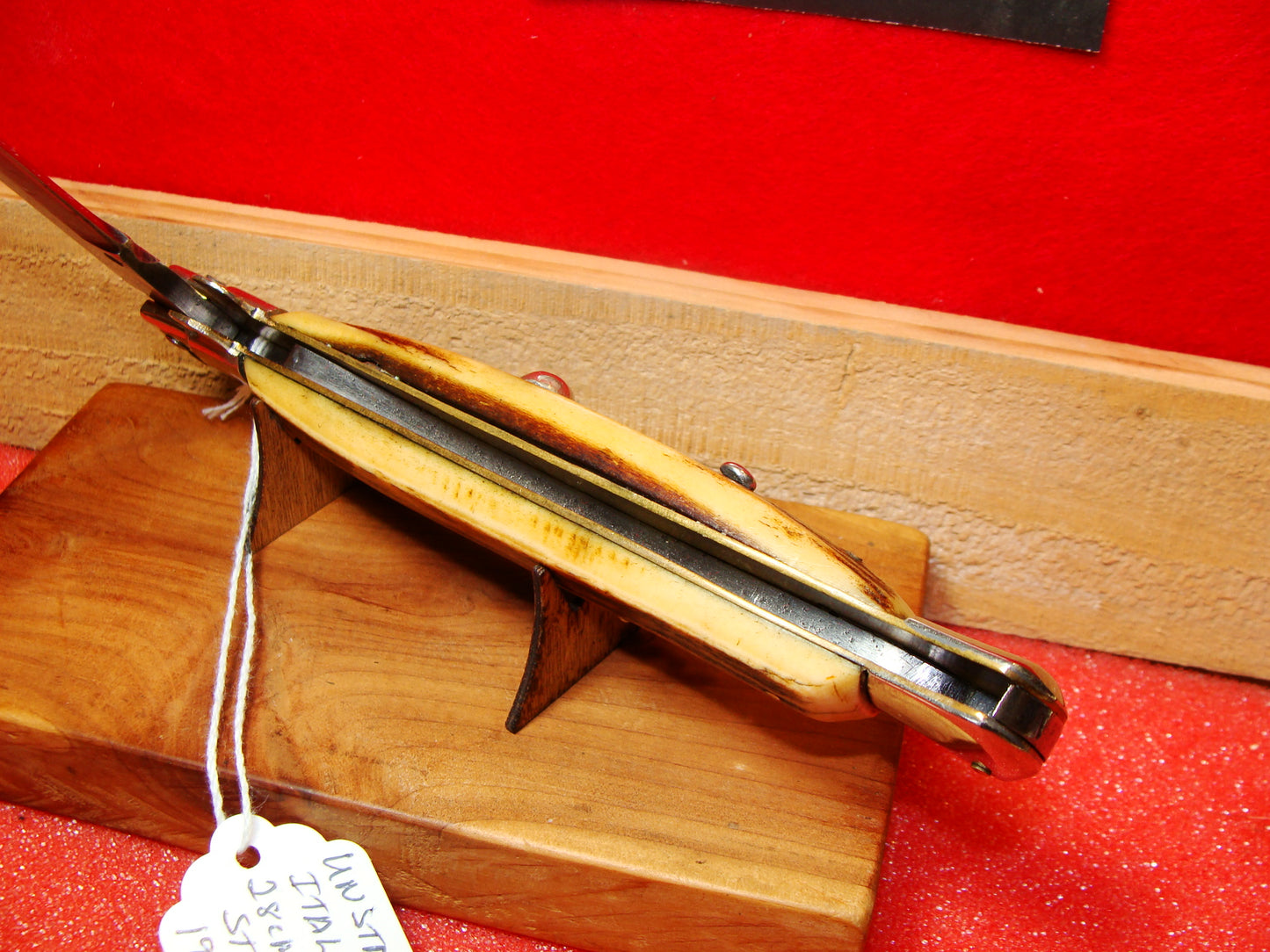 UNSTAMPED "STERILE" MANIAGO ITALY FLAT GUARD 1920-30 PICK LOCK STILETTO 28 CM ITALIAN AUTOMATIC KNIFE RARE STAG HANDLES