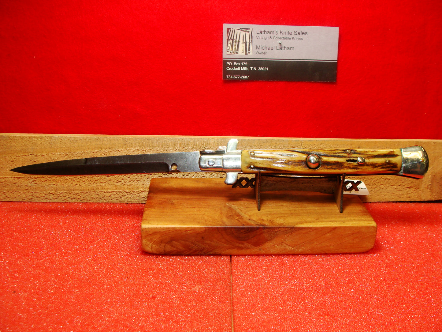 UNSTAMPED "STERILE" MANIAGO ITALY FLAT GUARD 1920-30 PICK LOCK STILETTO 28 CM ITALIAN AUTOMATIC KNIFE RARE STAG HANDLES
