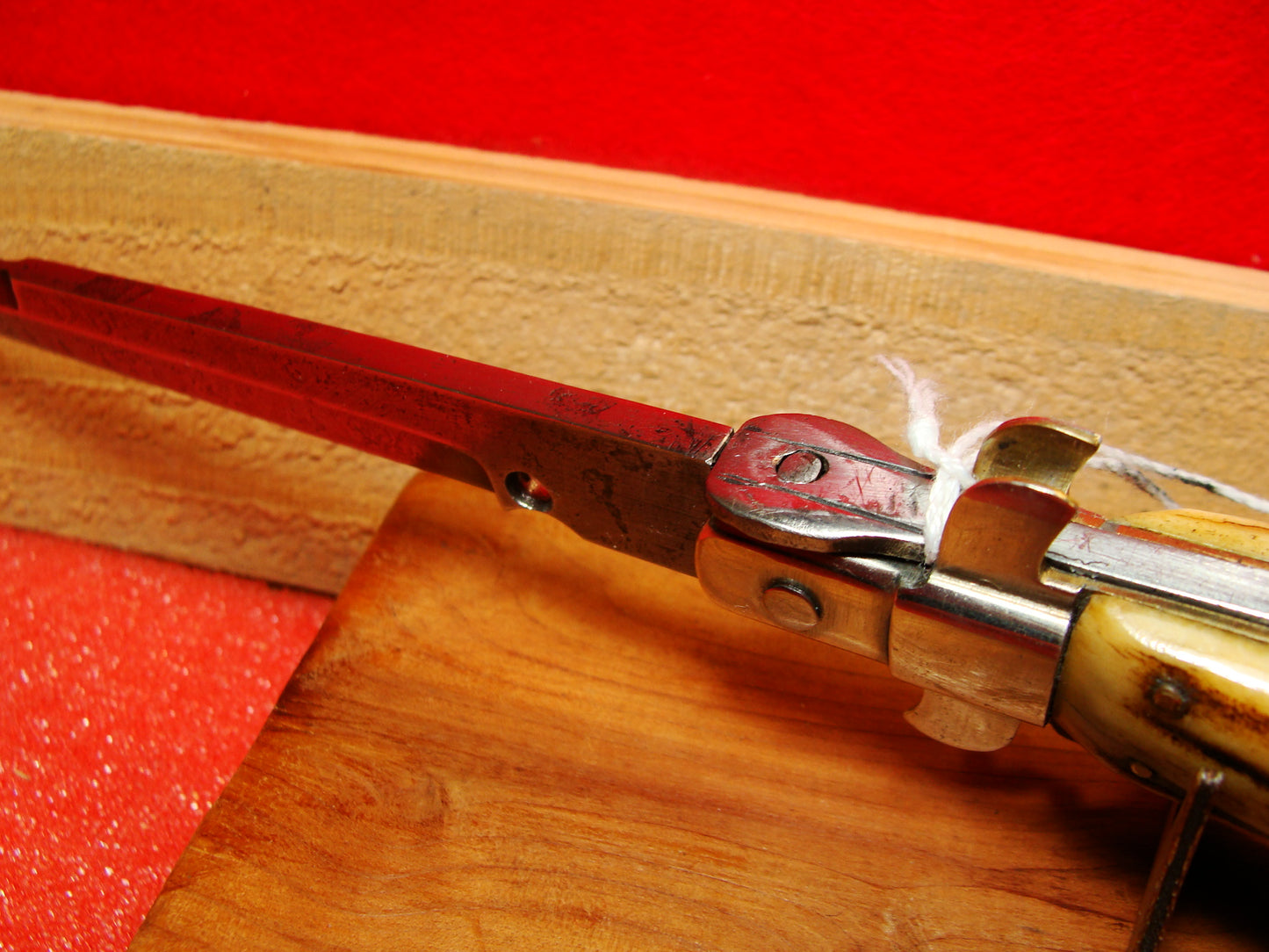 UNSTAMPED "STERILE" MANIAGO ITALY FLAT GUARD 1920-30 PICK LOCK STILETTO 28 CM ITALIAN AUTOMATIC KNIFE RARE STAG HANDLES