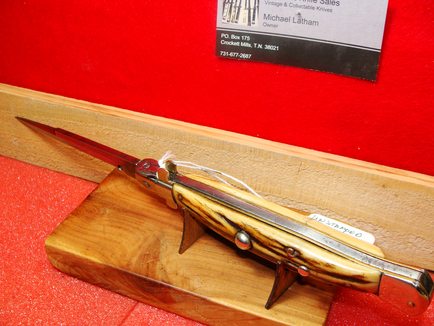 UNSTAMPED "STERILE" MANIAGO ITALY FLAT GUARD 1920-30 PICK LOCK STILETTO 28 CM ITALIAN AUTOMATIC KNIFE RARE STAG HANDLES