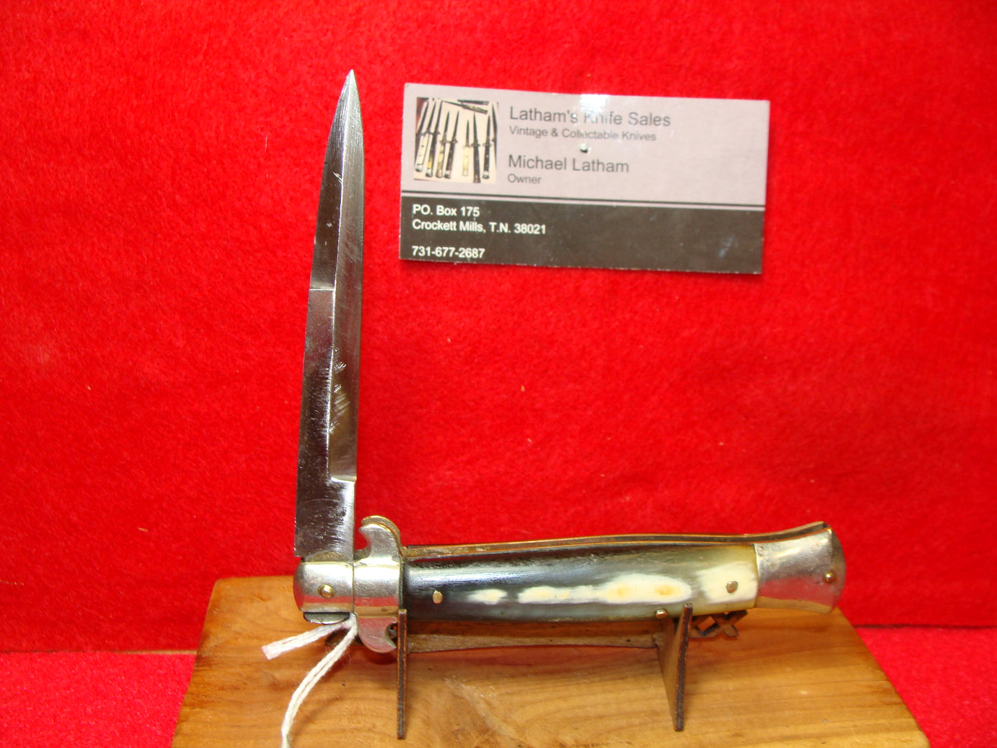 UNMARKED PICK LOCK FLAT GUARD 1935-40 20 CM ITALIAN AUTOMATIC KNIFE BUFFALO HORN HANDLES