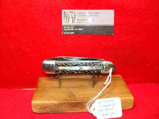 SOLINGEN GERMANY 1950-55 SPRINGER LEVER AUTOMATIC 11 CM GERMAN AUTOMATIC KNIFE BROWN BONE HANDLES