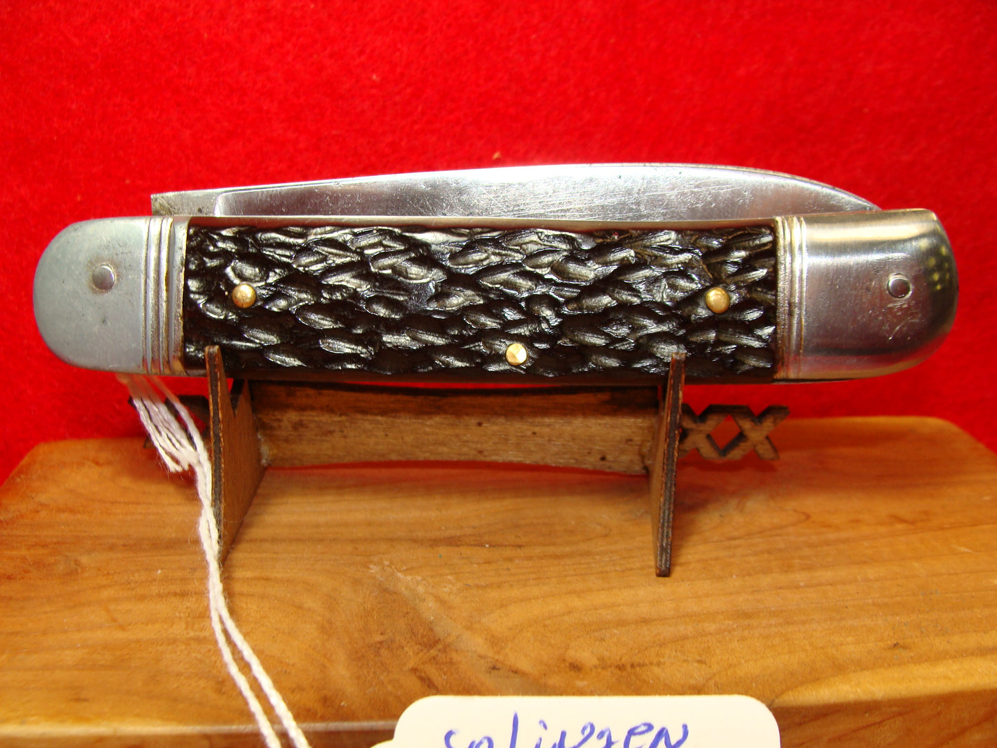 SOLINGEN GERMANY 1950-55 SPRINGER LEVER AUTOMATIC 11 CM GERMAN AUTOMATIC KNIFE BROWN BONE HANDLES