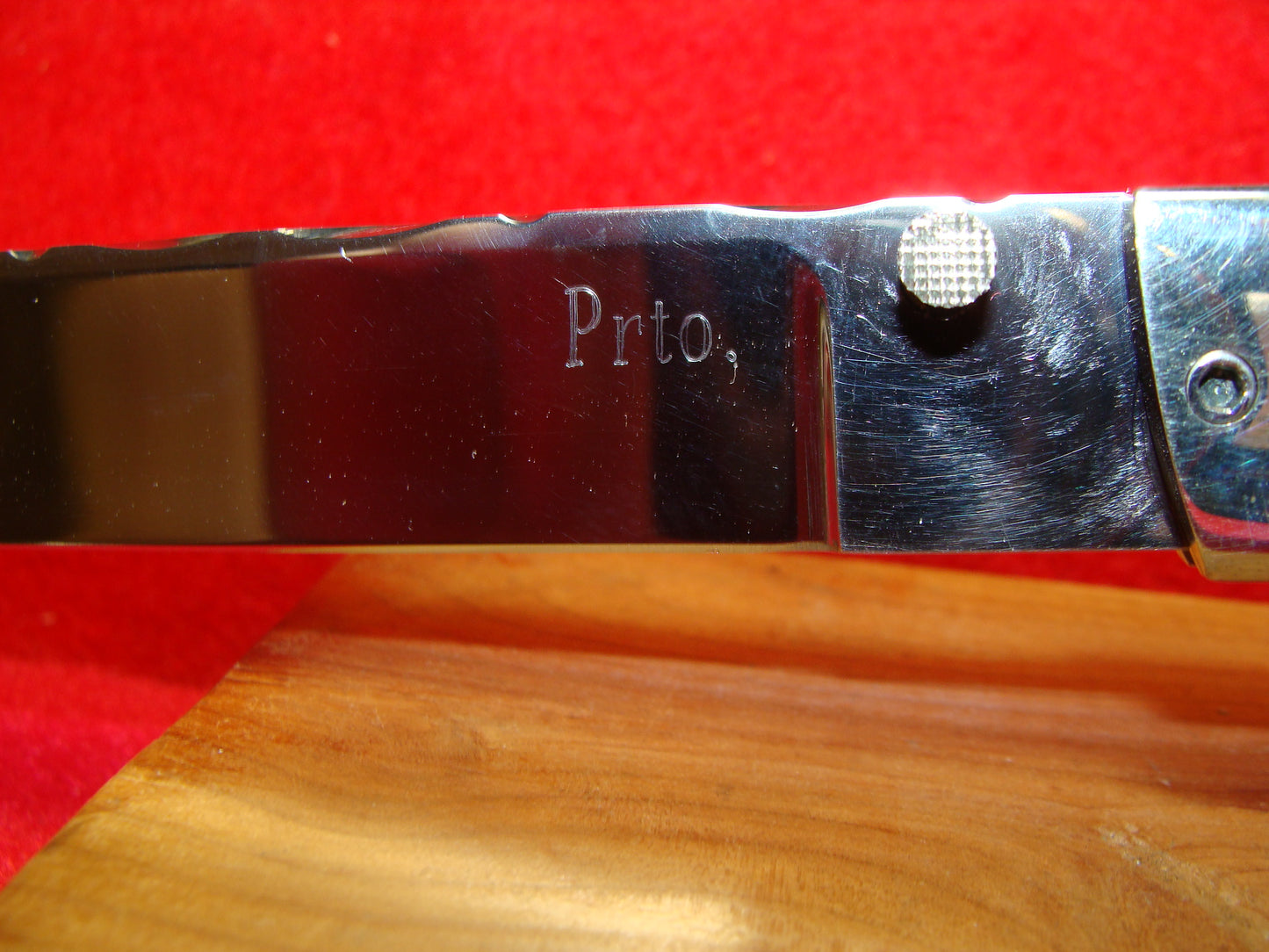 B.C.K. PROTO BUTTON RELEASE CUSTOM AUTOMATIC KNIFE SMOOTH WHITE BONE HANDLES