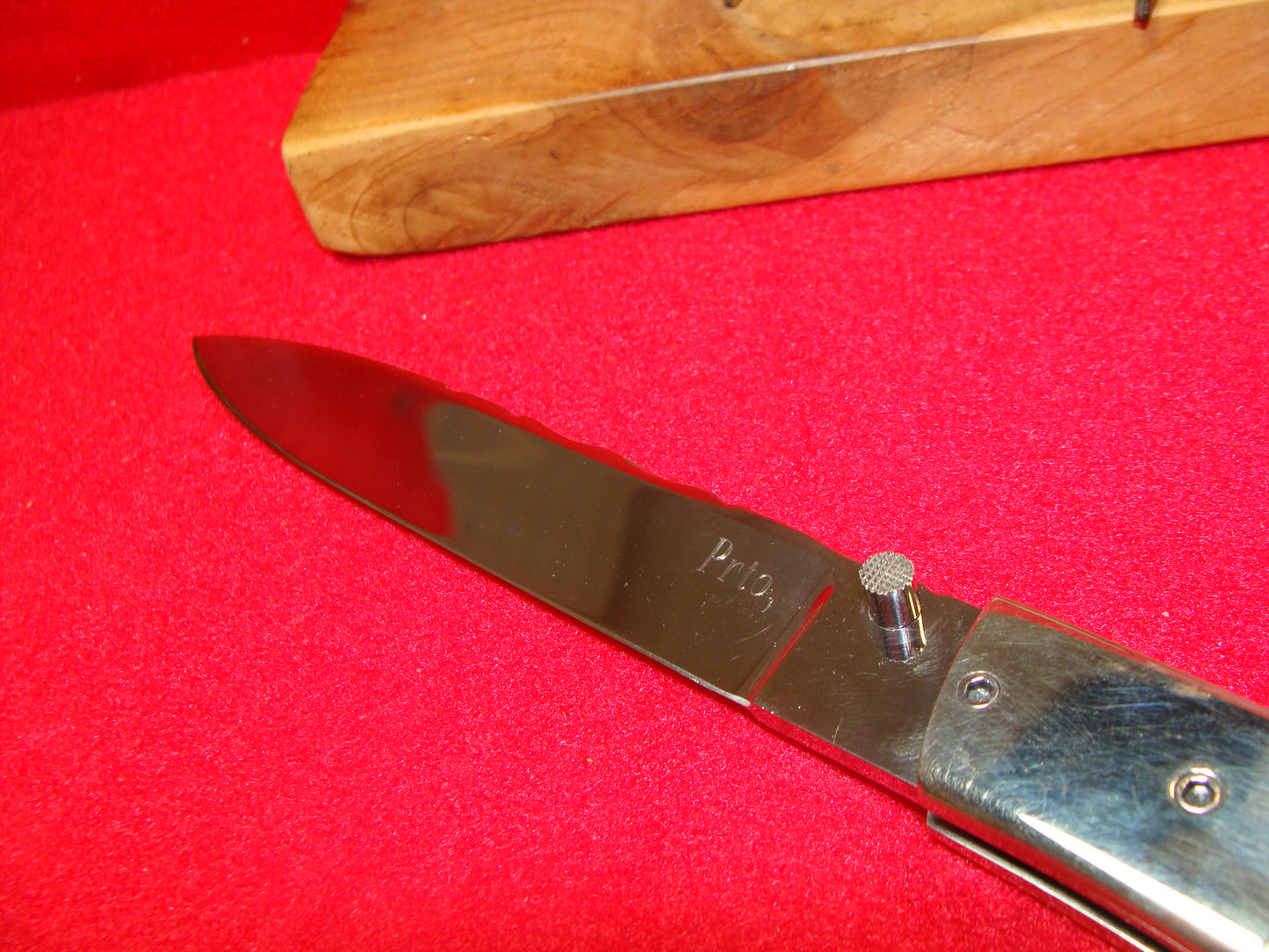 B.C.K. PROTO BUTTON RELEASE CUSTOM AUTOMATIC KNIFE SMOOTH WHITE BONE HANDLES