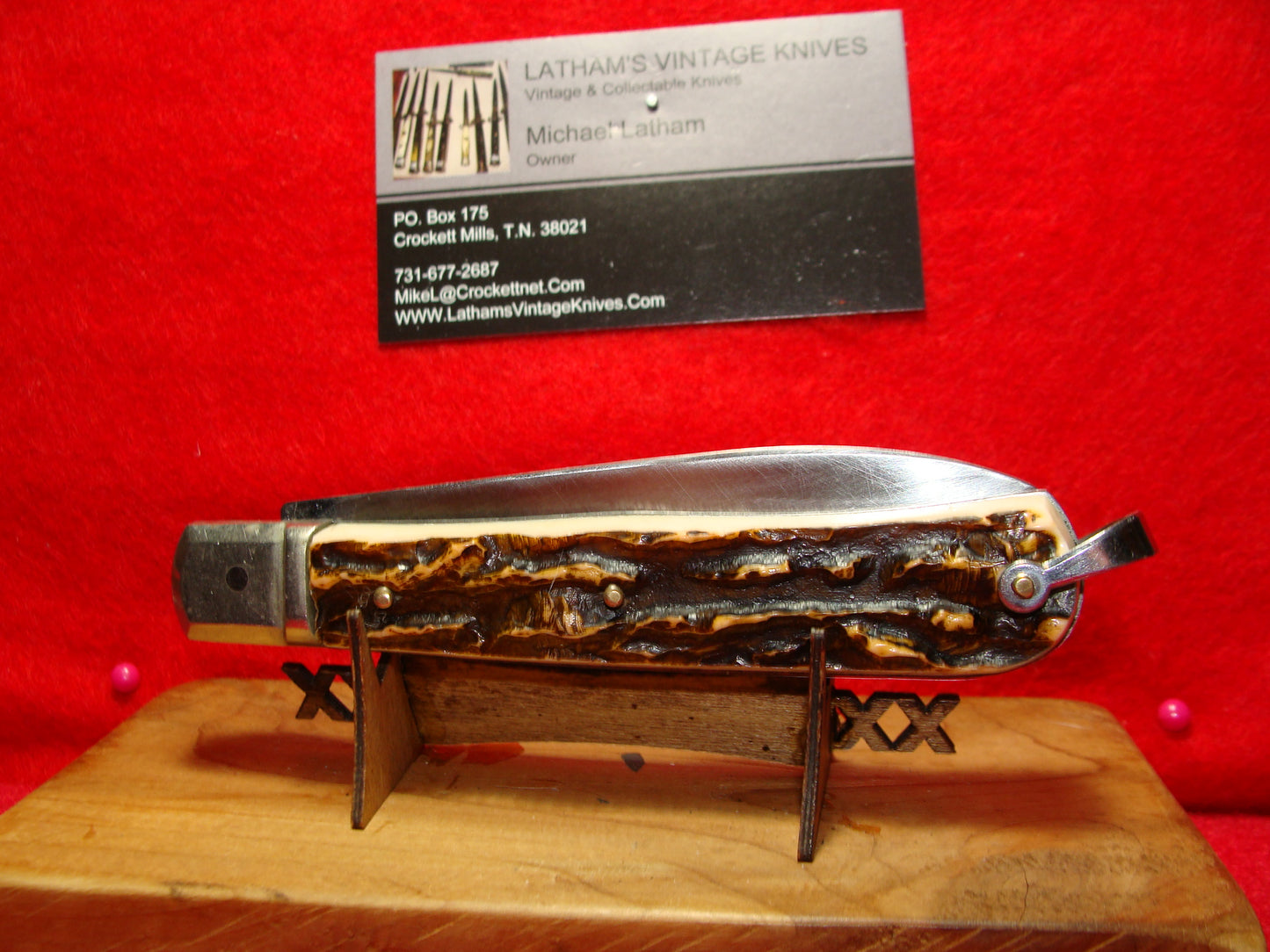 FRENCH INOX 1958-68 LEVER AUTOMATIC FRENCH AUTOMATIC KNIFE IMITATION STAG HANDLES