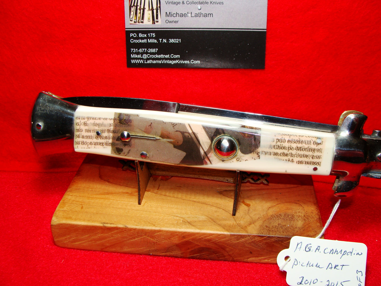 A.G.A. CAMPOLIN MADE IN ITALY 2010-2015 PICK LOCK STILETTO 38 CM ITALIAN AUTOMATIC KNIFE PICTURE ART HANDLES