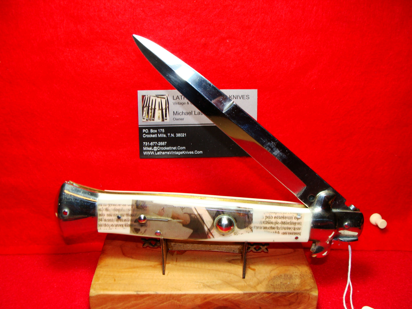 A.G.A. CAMPOLIN MADE IN ITALY 2010-2015 PICK LOCK STILETTO 38 CM ITALIAN AUTOMATIC KNIFE PICTURE ART HANDLES