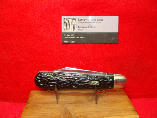 FLY LOCK BRIDGEPORT CONN. STAINLESS STEEL 1923-29 VINTAGE AMERICAN AUTOMATIC KNIFE 5" HUNTER BLACK BAKELITE COMPOSITION HANDLES