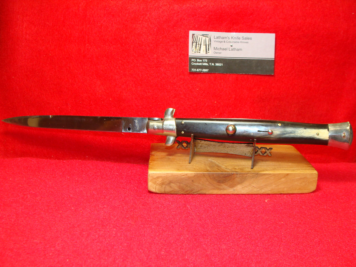 ROSTFREI ITALY 1962-68 STILETTO TRANSITION SWIVEL BOLSTER 33 CM ITALIAN AUTOMATIC KNIFE BRAZILIAN HORN HANDLES