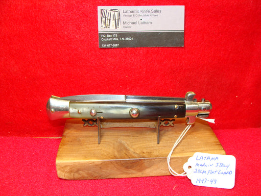 LATAMA MADE IN ITALY 1947-49 PICK LOCK STILETTO FLAT GUARD 11" ITALIAN AUTOMATIC KNIFE BRAZILIAN HORN HANDLES