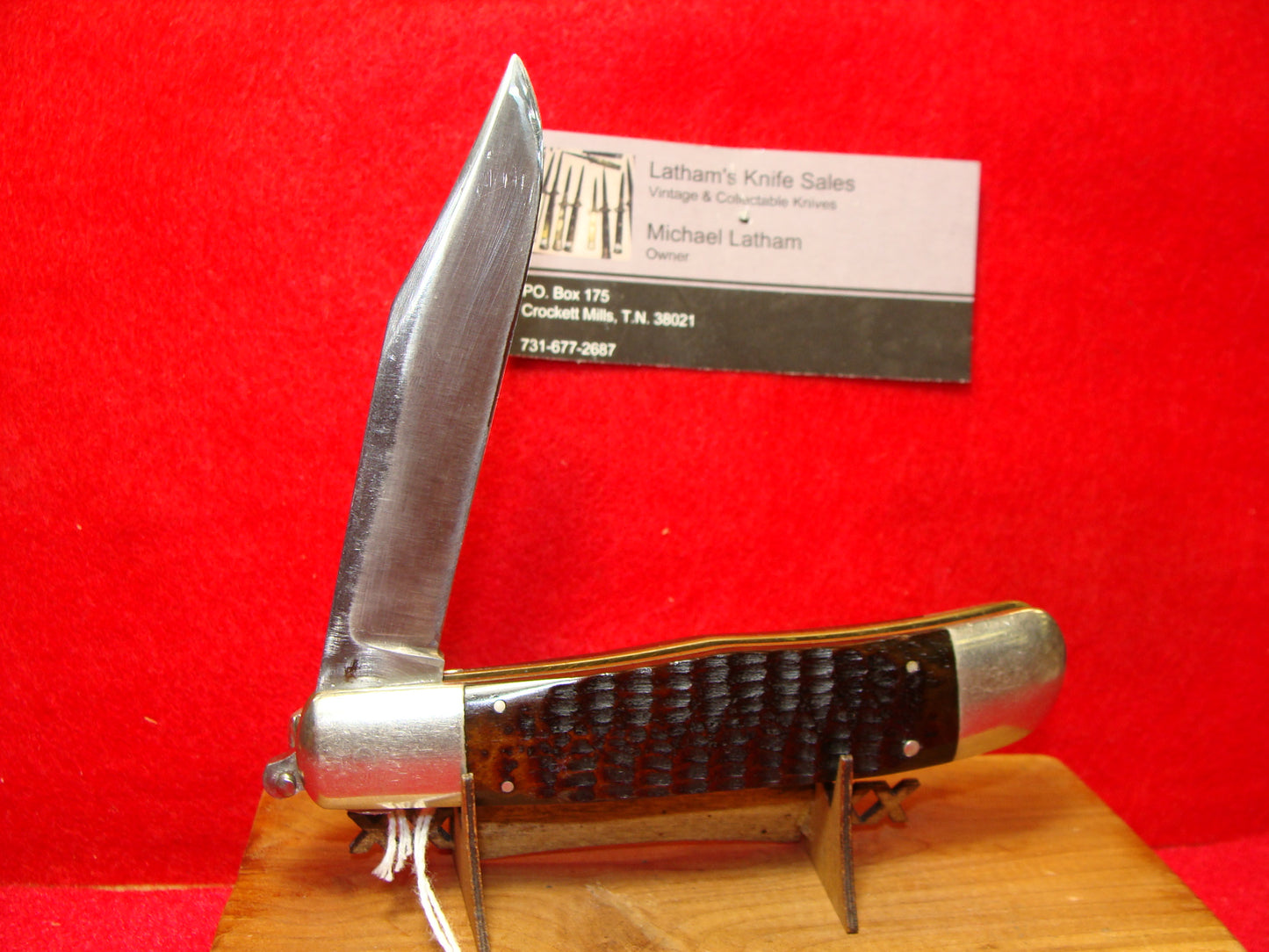 KA-BAR OLEAN NY 61105 1923-40 LEVER AUTOMATIC 8" AMERICAN AUTOMATIC KNIFE GREEN BONE HANDLES