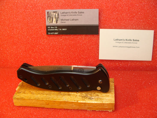 WOODARD, BUCK COMBAT CUSTOM KNIFE  #119 OF 500  TACTICAL AUTOMATIC KNIFE BLACK AIRCRAFT ALUMINUM HANDLE