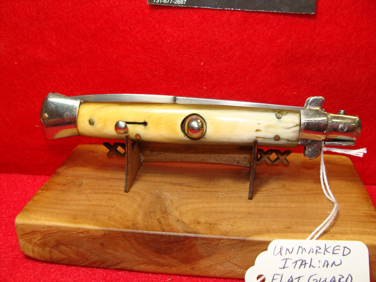 UNMARKED FLAT GUARD 1925-35 PICK LOCK STILETTO SMALL EARS 10 1/4" ITALIAN AUTOMATIC KNIFE BRAZILIAN HORN HANDLES