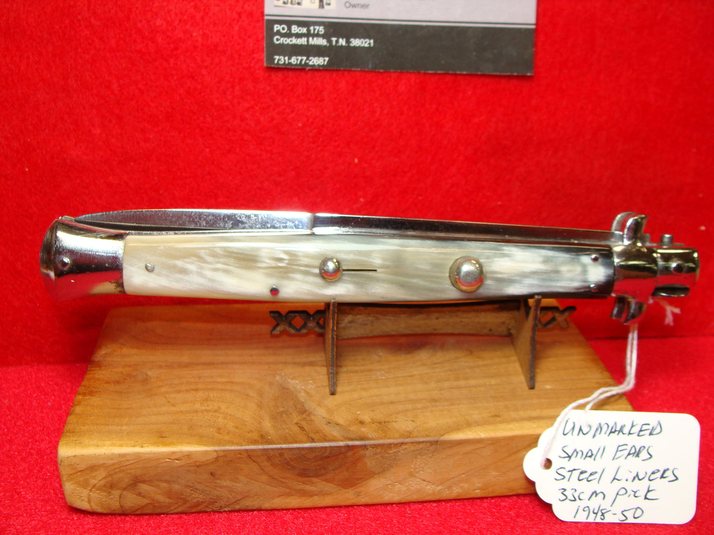 UNSTAMPED "STERILE" ITALY 1948-52 PICK LOCK SMALL EARS EARLY STEEL LINERS STILETTO 33 CM ITALIAN AUTOMATIC KNIFE BRAZILIAN HORN HANDLES