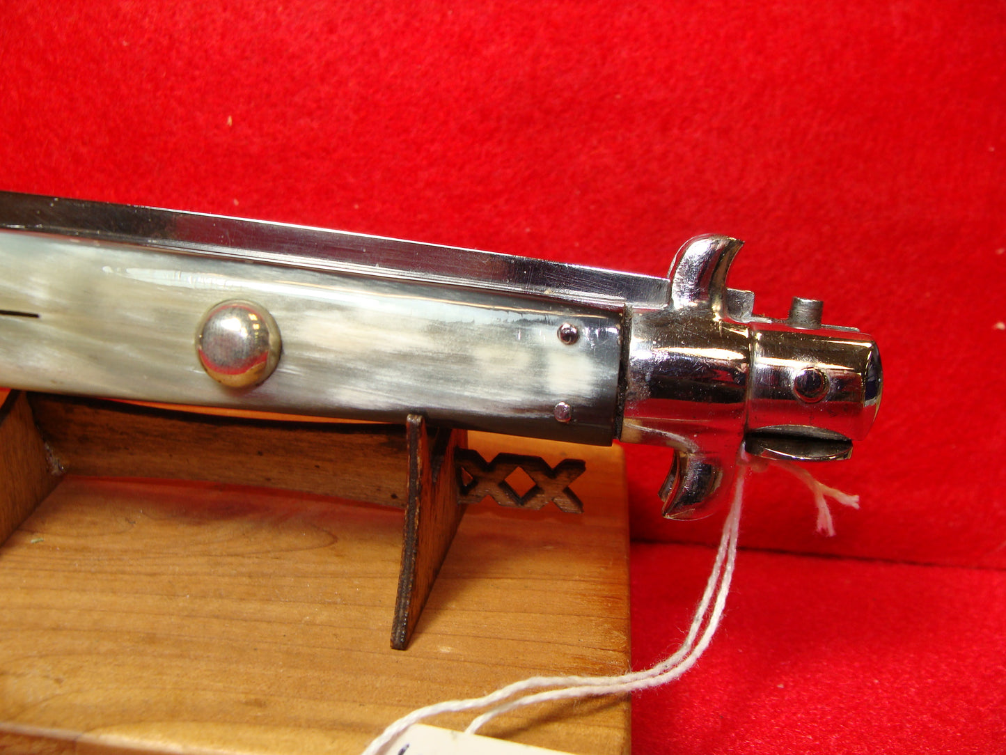 UNSTAMPED "STERILE" ITALY 1948-52 PICK LOCK SMALL EARS EARLY STEEL LINERS STILETTO 33 CM ITALIAN AUTOMATIC KNIFE BRAZILIAN HORN HANDLES