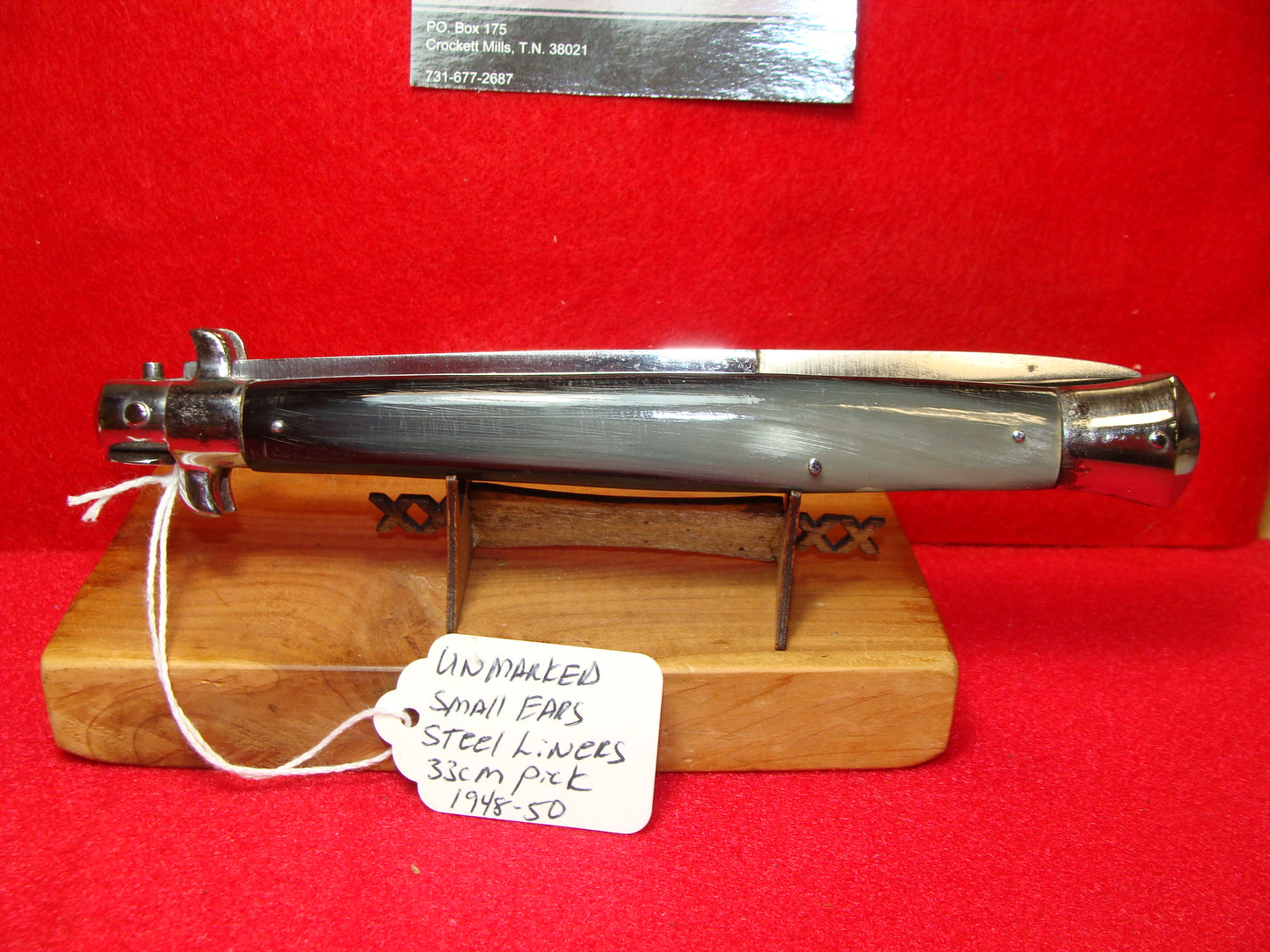 UNSTAMPED "STERILE" ITALY 1948-52 PICK LOCK SMALL EARS EARLY STEEL LINERS STILETTO 33 CM ITALIAN AUTOMATIC KNIFE BRAZILIAN HORN HANDLES