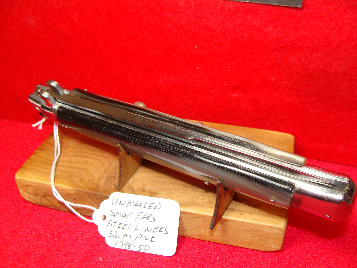 UNSTAMPED "STERILE" ITALY 1948-52 PICK LOCK SMALL EARS EARLY STEEL LINERS STILETTO 33 CM ITALIAN AUTOMATIC KNIFE BRAZILIAN HORN HANDLES