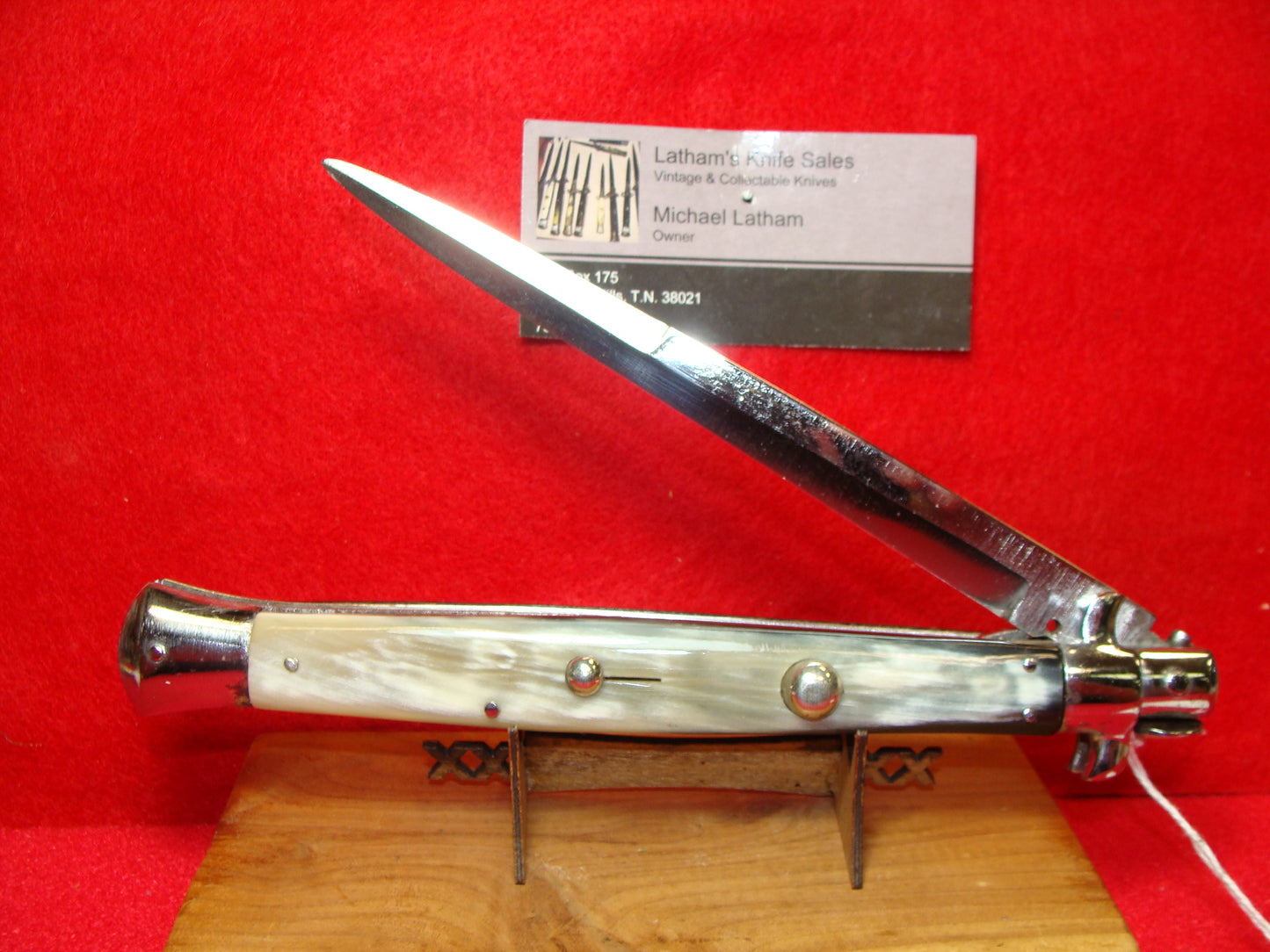 UNSTAMPED "STERILE" ITALY 1948-52 PICK LOCK SMALL EARS EARLY STEEL LINERS STILETTO 33 CM ITALIAN AUTOMATIC KNIFE BRAZILIAN HORN HANDLES