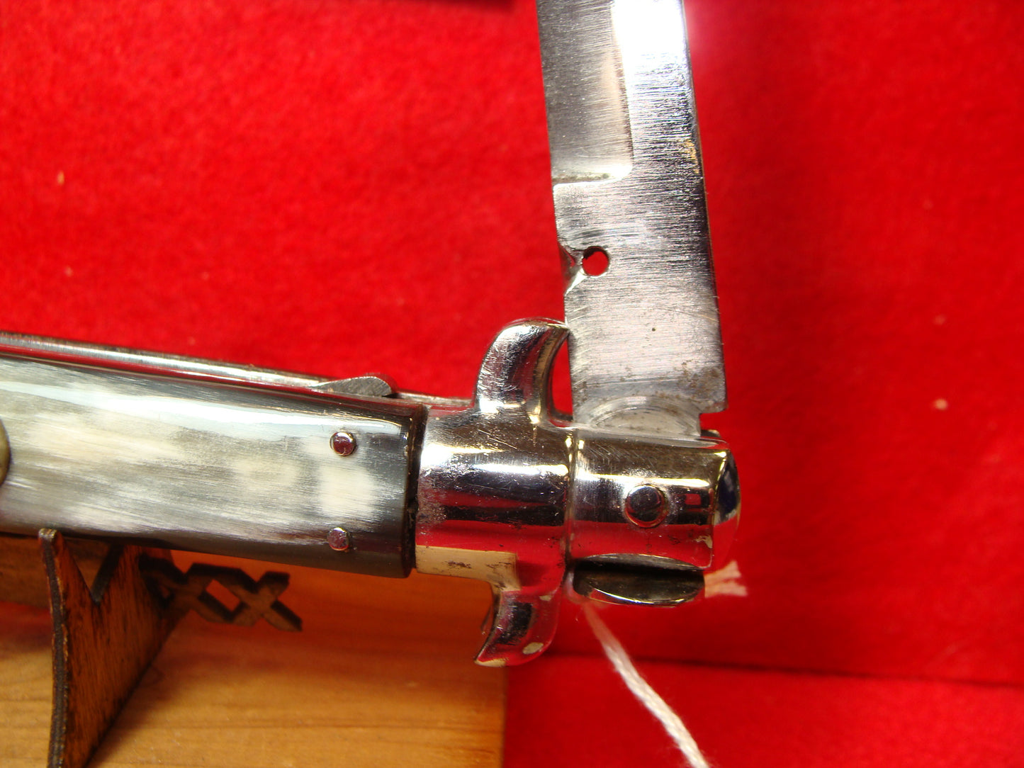 UNMARKED ITALIAN 1948-52 PICK LOCK STEEL LINERS SMALL EARS STILETTO 33 CM ITALIAN AUTOMATIC KNIFE BRAZILIAN HORN HANDLES