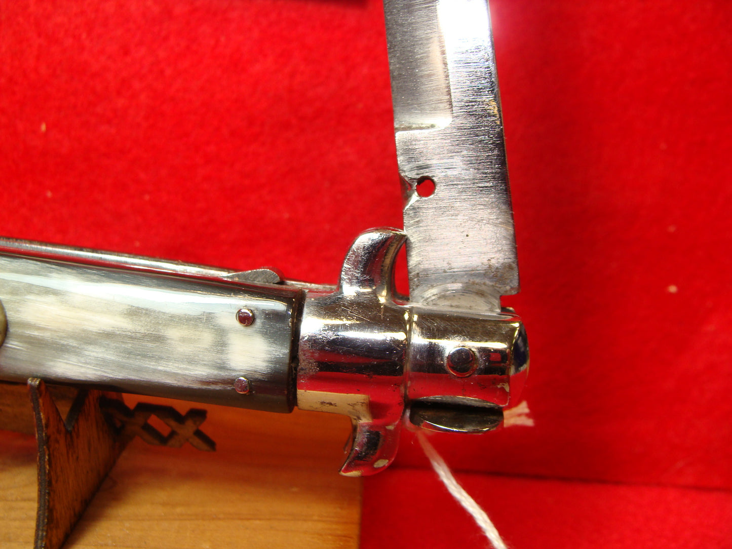 UNSTAMPED "STERILE" ITALY 1948-52 PICK LOCK SMALL EARS EARLY STEEL LINERS STILETTO 33 CM ITALIAN AUTOMATIC KNIFE BRAZILIAN HORN HANDLES