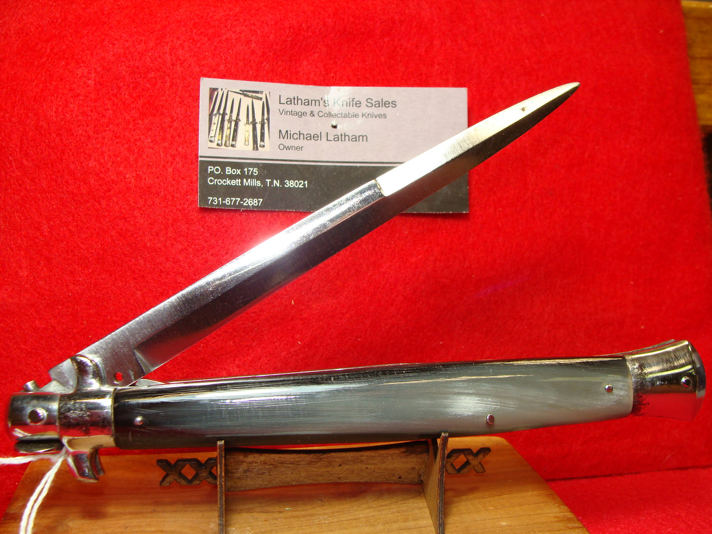 UNSTAMPED "STERILE" ITALY 1948-52 PICK LOCK SMALL EARS EARLY STEEL LINERS STILETTO 33 CM ITALIAN AUTOMATIC KNIFE BRAZILIAN HORN HANDLES