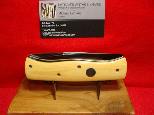 VALLOTTON, RAINY CUSTOM 1993 LARGE DOUBLE BLADE MADE FOR BLADE SHOW CUSTOM AUTOMATIC KNIFE AGED WESTINGHOUSE MICARTA HANDLES