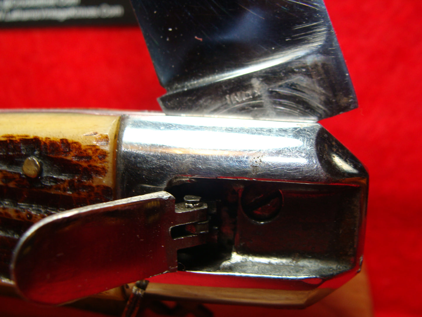INOX RECESSED LEVER FRENCH 1965-75 MEDIUM COFFIN LEVER AUTOMATIC 9" FRENCH AUTOMATIC KNIFE BROWN JIGGED BONE HANDLES