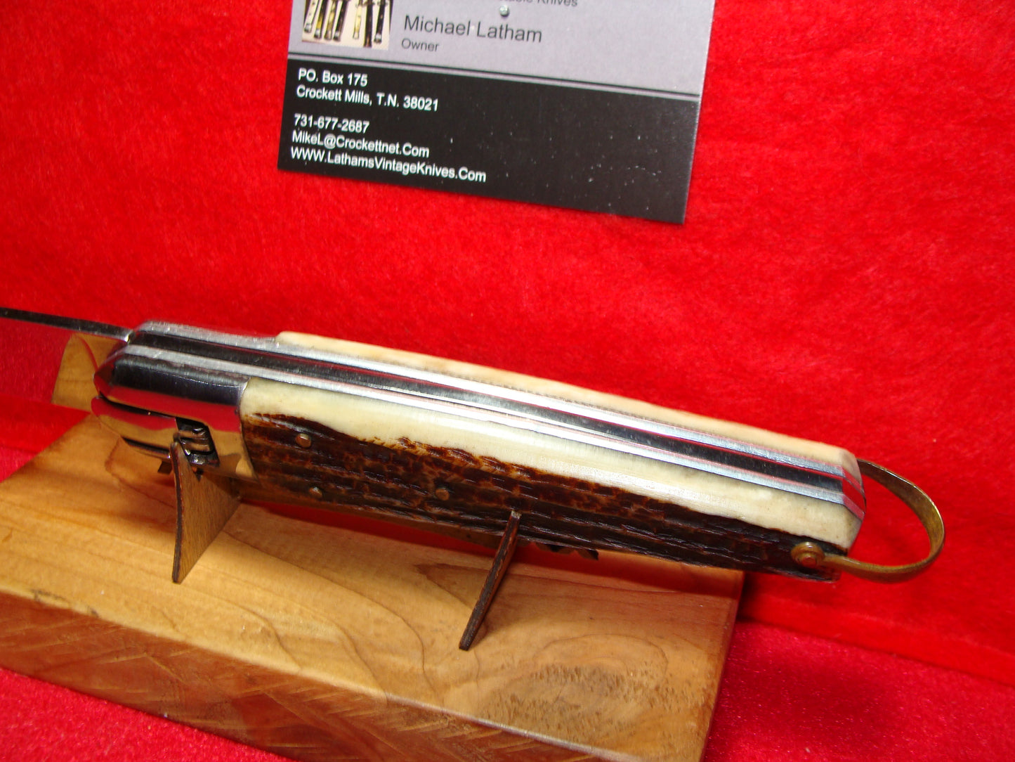 INOX RECESSED LEVER FRENCH 1965-75 MEDIUM COFFIN LEVER AUTOMATIC 9" FRENCH AUTOMATIC KNIFE BROWN JIGGED BONE HANDLES