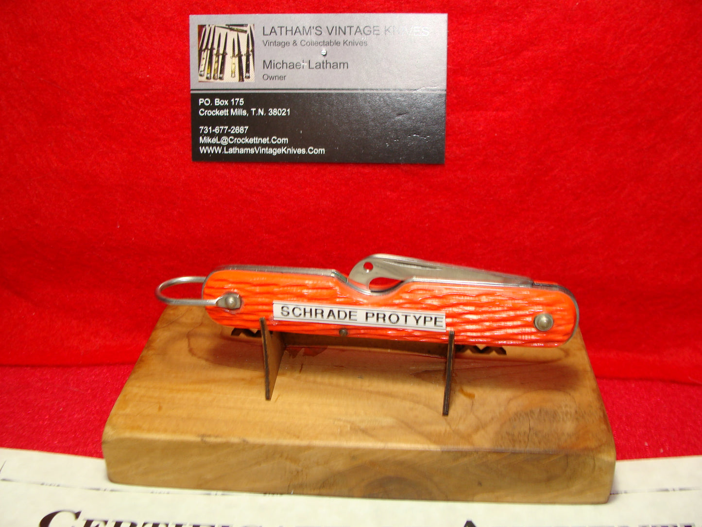 SCHRADE WALDEN NY 1946-76 PROTOTYPE EASY OPENER FOLDING PARATROOPER SHROUD CUTTER MILITARY NON AUTOMATIC KNIFE ORANGE DELRIN HANDLES PART OF THE SCHRADE FACTORY COLLECTION