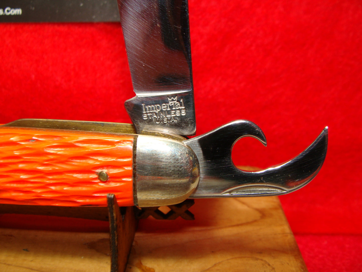 IMPERIAL STAINLESS USA 1960-76 MILITARY PROTOTYPE 4 BLADE UTILITY FOLDING NON AUTOMATIC KNIFE ORANGE DELRIN HANDLES PART OF THE SCHRADE FACTORY COLLECTION