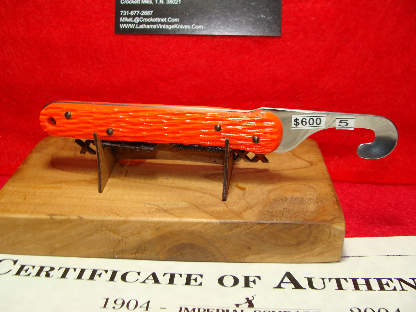SCHRADE WALDEN NY 1946-76 PROTOTYPE MC1 OFFSET NON FOLDING PARACHUTE SHROUD CUTTER NON AUTOMATIC KNIFE MILITARY ORANGE DELRIN HANDLES PART OF THE SCHRADE FACTORY COLLECTION